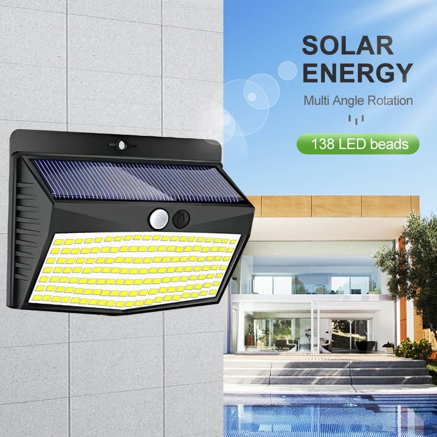 138 LED lumière solaire extérieure 4 pièces lampe murale solaire capteur de corps humain 3 Mode étan