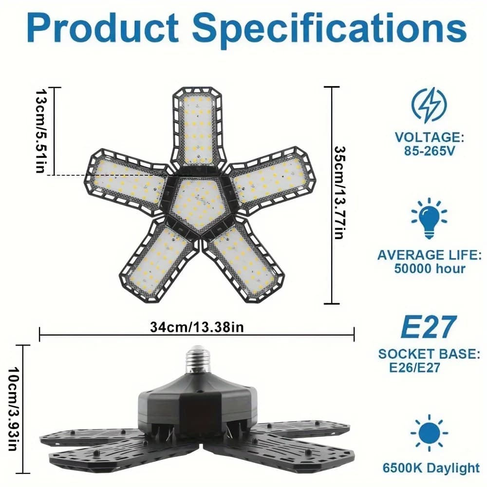 Éclairage de garage LED avec panneaux réglables 5/8/10, plafonnier super lumineux E27/E26, lampe de 