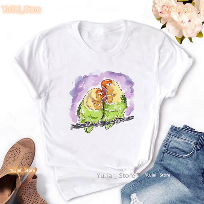 Calopsitte perroquet imprimé T-Shirt femmes vêtements 2024 race d'oiseau T-Shirt filles Harajuku Kaw