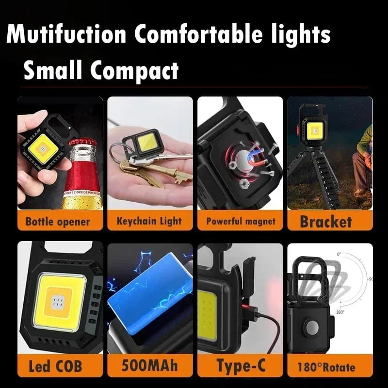 30 pièces Mini porte-clés LED lampe de poche multifonctionnelle Portable poche COB Camping lumière U
