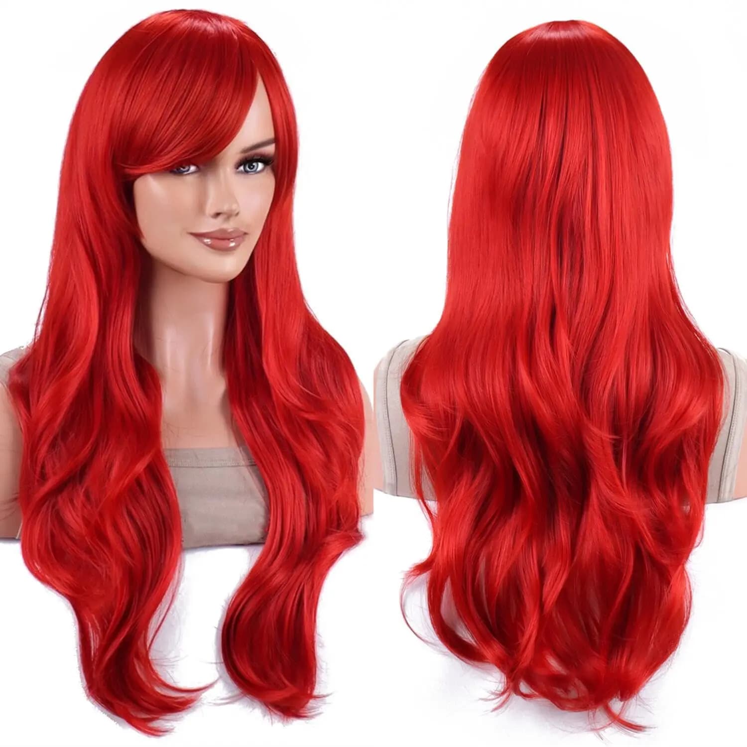 Probeauty perruque sirène synthétique longue rouge bouclée vague de corps perruque Halloween Cosplay