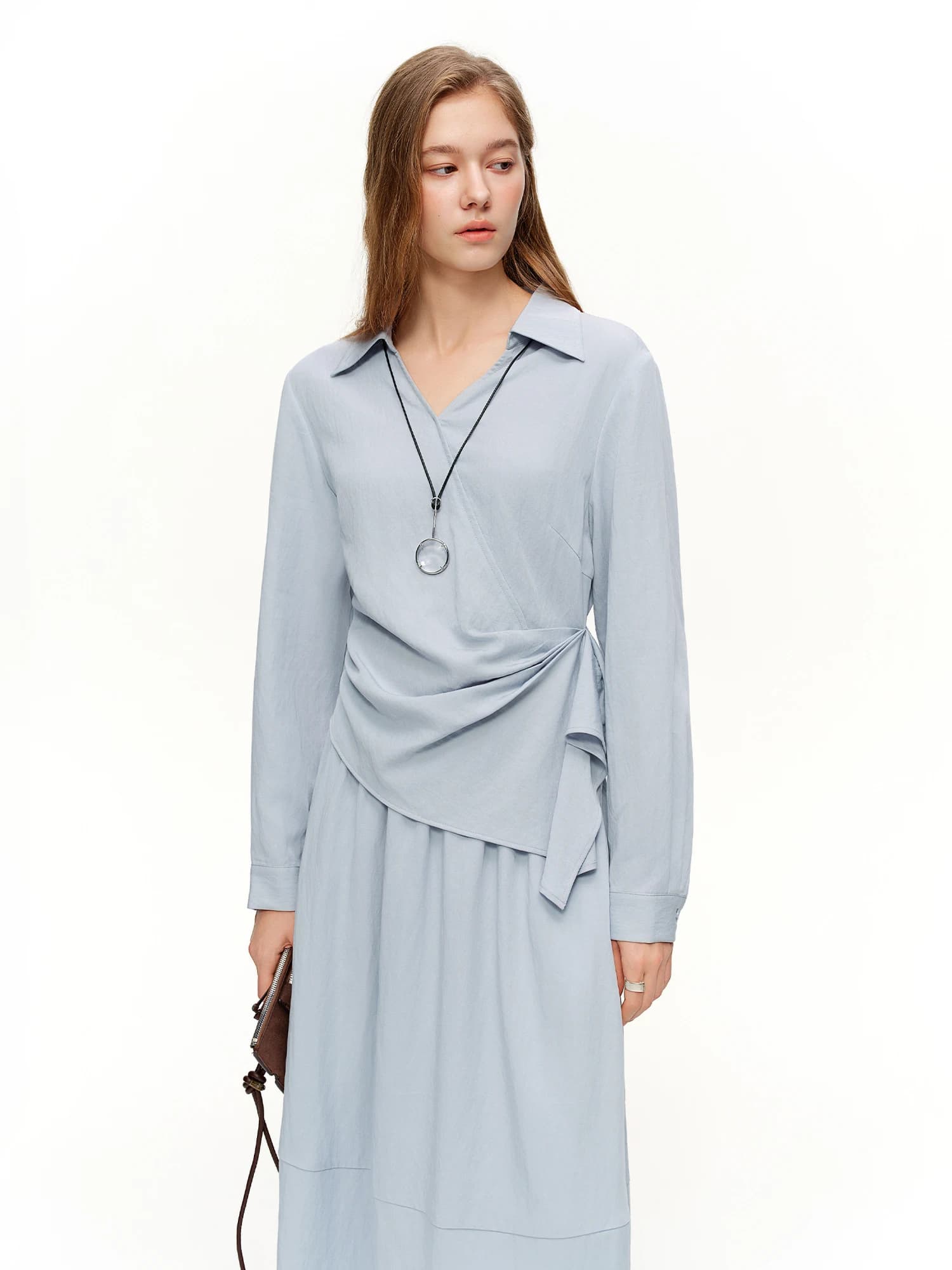 DUSHU 2026 Nouvelle Collection Printemps – Ensemble Deux Pièces Femme : Chemise & Jupe Taille Haute 