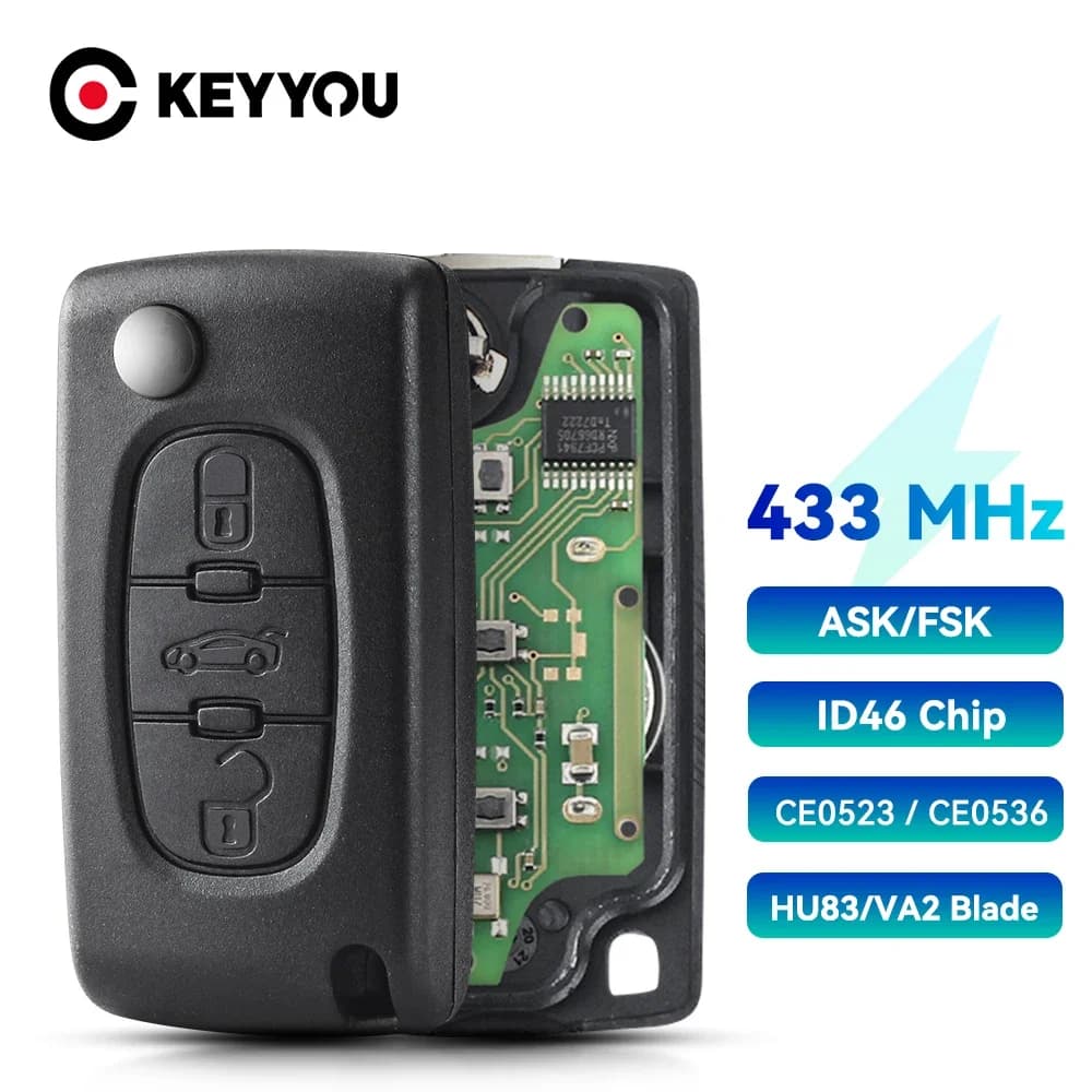 KEYYOU pour Peugeot Cle llave 207 307 407 pour CITROEN C1 C2 C3 C4 C5 Berlingo 433Mhz ID46 ASK FSK c
