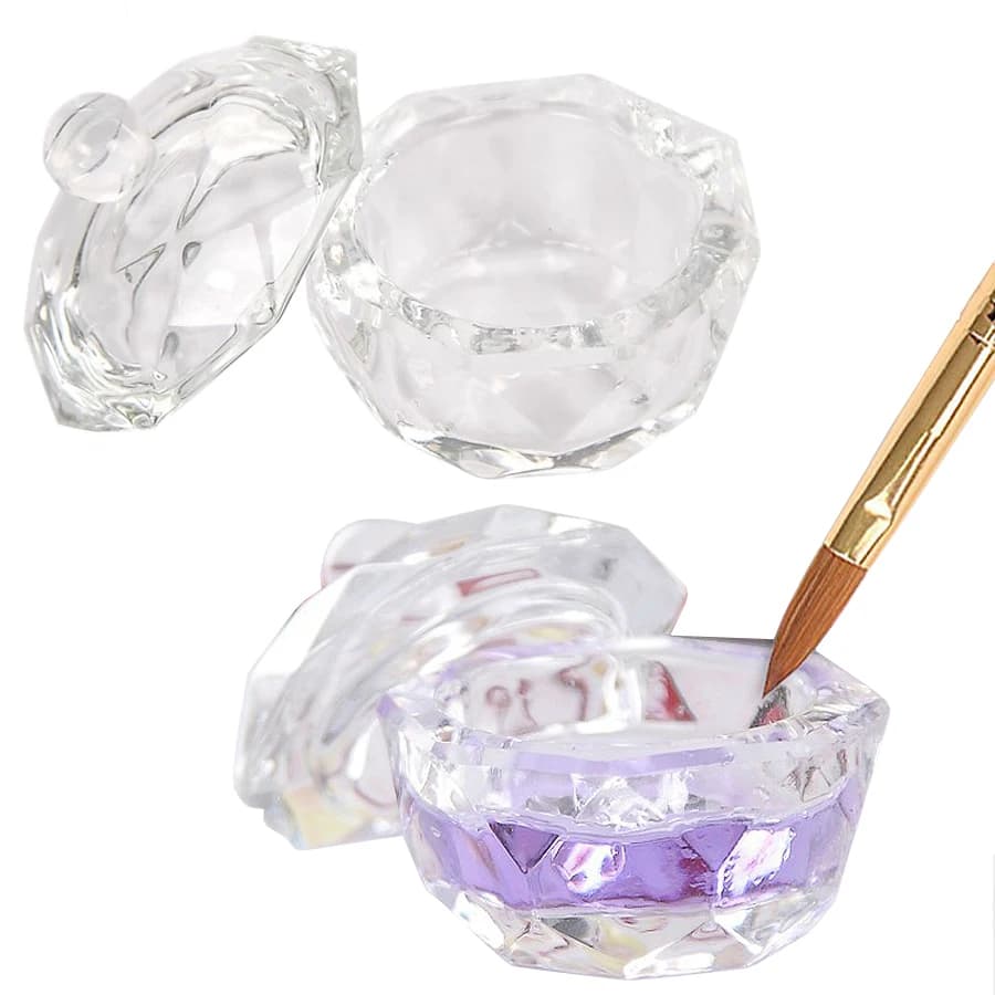 Tasse en verre pour Nail Art avec couvercle pour liquide acrylique, nettoyeur de brosses, plat Dappe