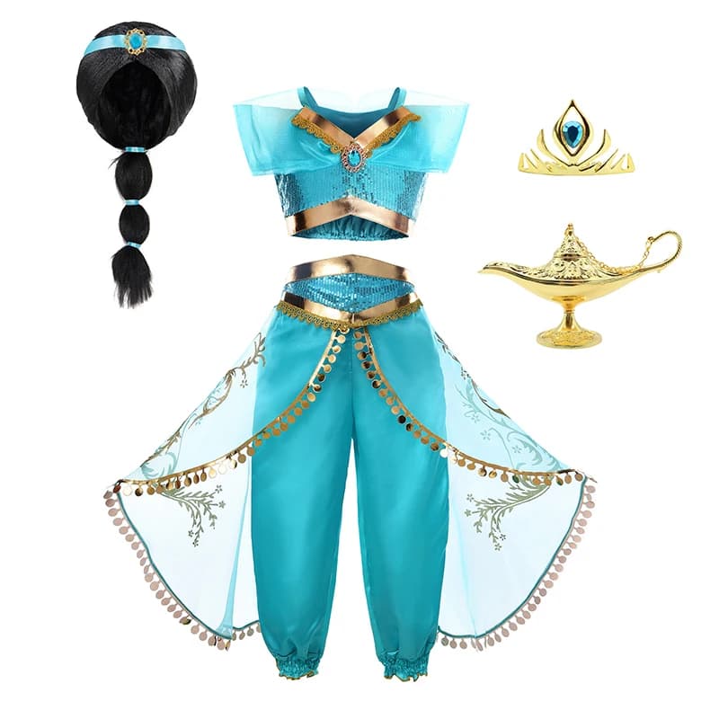Robe de princesse arabe pour enfants, Costume d'halloween Jasmine pour filles, déguisement de fête d