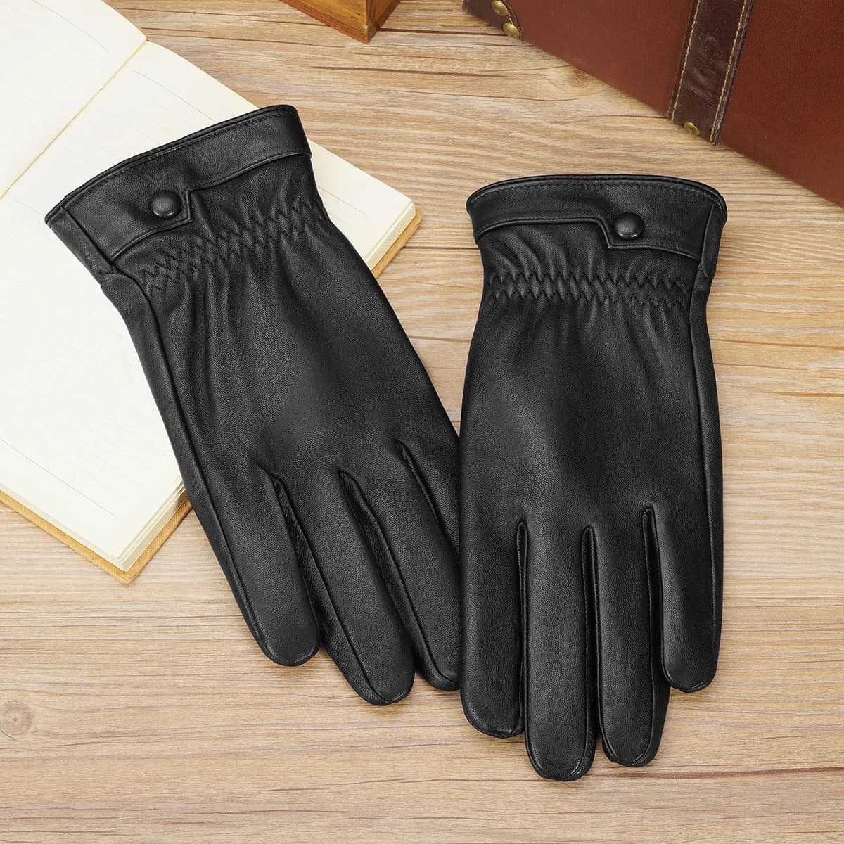 BISON DENIM gants en cuir de mouton véritable pour hommes automne hiver coupe-vent chaud polaire écr