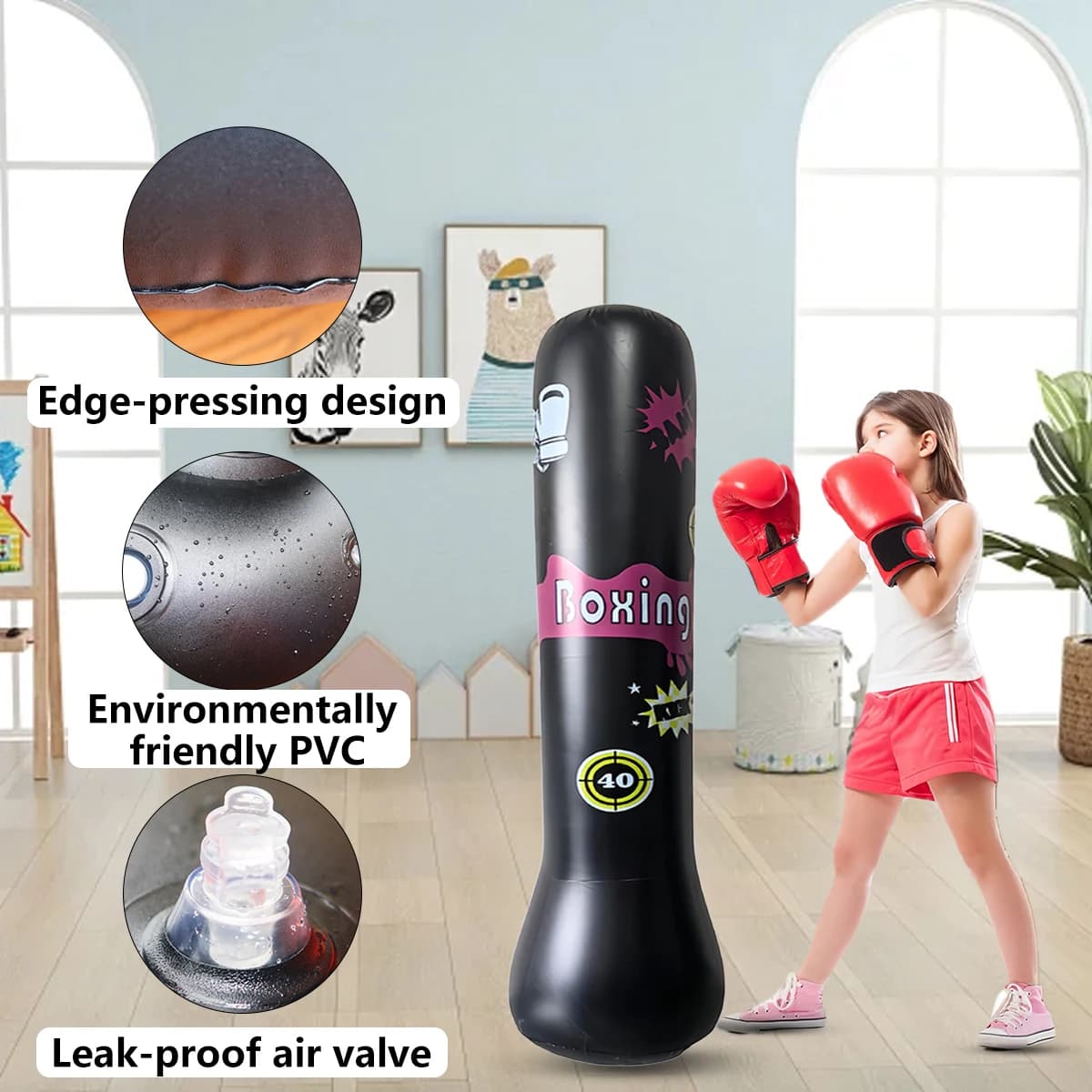 Colonne de boxe pour enfants épaissie en PVC, gonflable pour adolescents. Sac de boxe fitness qui ne