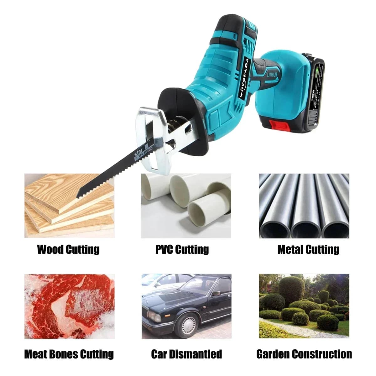 Scie alternative sans fil 18V tronçonneuse à vitesse réglable bois métal PVC tuyau coupe scie altern