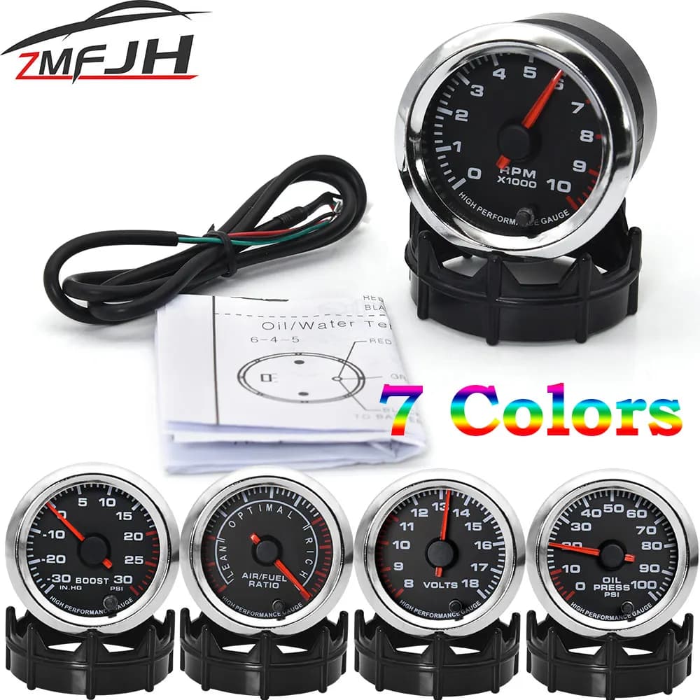 Compteur de régime de voiture 7 couleurs, tachymètre 0~10000 tr/min, 2 pouces (52 mm), universel, av