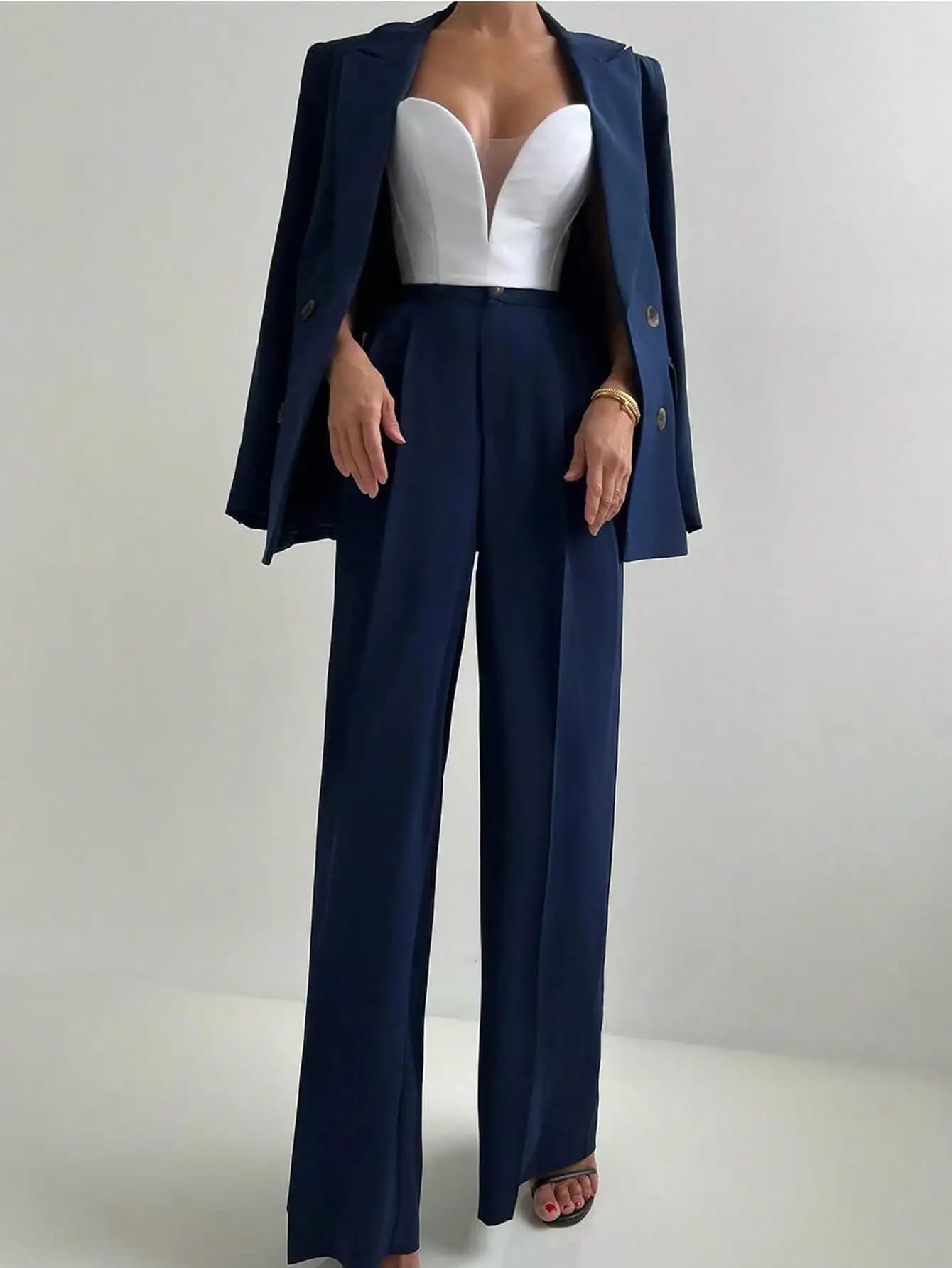Ensemble de costume veste Blazer et pantalon à jambes droites pour femmes, élégant et décontracté, p