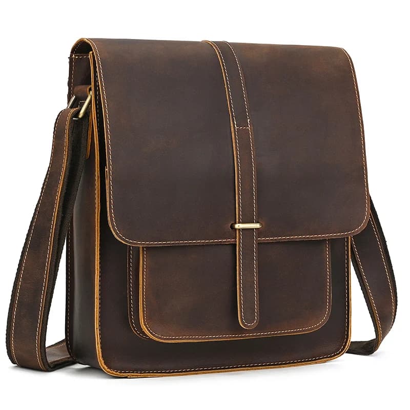 Sac à bandoulière Vintage en cuir véritable pour hommes, sacoche à bandoulière en peau de vache