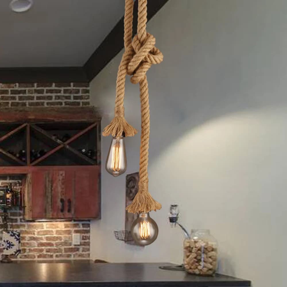 Lampe Suspendue Edison Vintage avec Corde de Chanvre de 1/2/3/4m de Long, Rétro, Loft, Tête Unique, 
