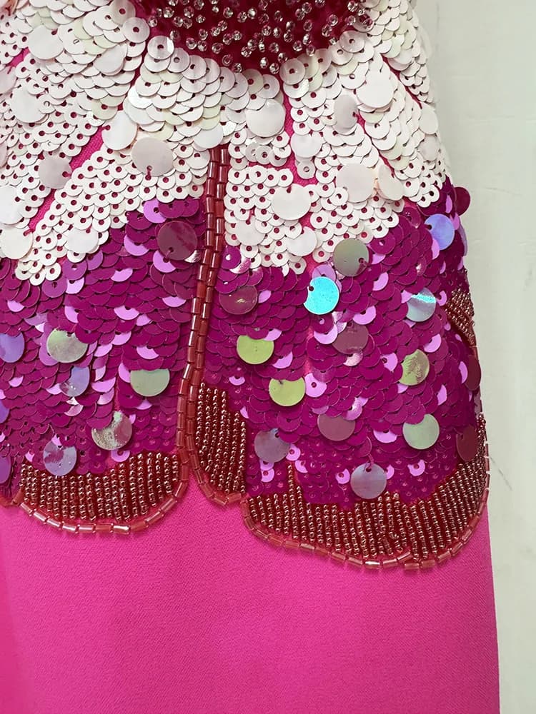 HIGH STREET Nouveauté 2026 Robe midi à manches courtes pour femme, de créateur, ornée de perles et d
