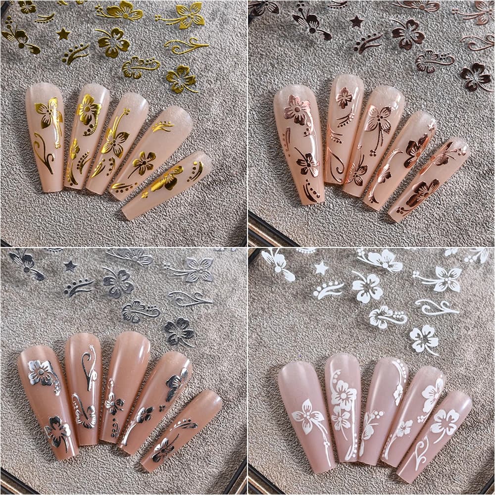 Autocollant 3D fleurs d'hibiscus pour ongles, 1 pièce, pétales de fleurs blancs et noirs, décalcoman