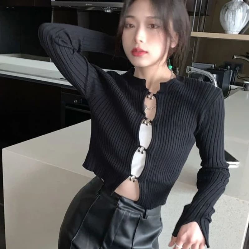 Cardigan Court et Slim à Manches sulfpour Femme, Vêtement Basique, de Couleur Unie, Sexy, à la Mode,
