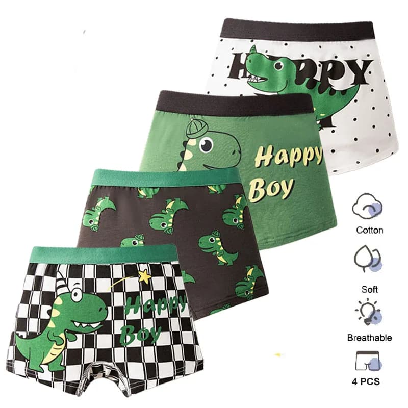 4 Pièces/Ensemble Garçons Sous-vêtement en Coton Enfants Boxer Court Dinosaure Cartoon Enfant Slip R