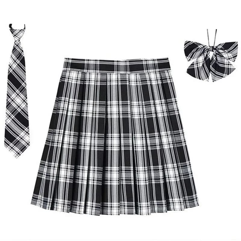 Jupe plissée à carreaux pour femmes, avec cravate, nœud papillon, XS- 5XL, Harajuku Preppy, Mini uni