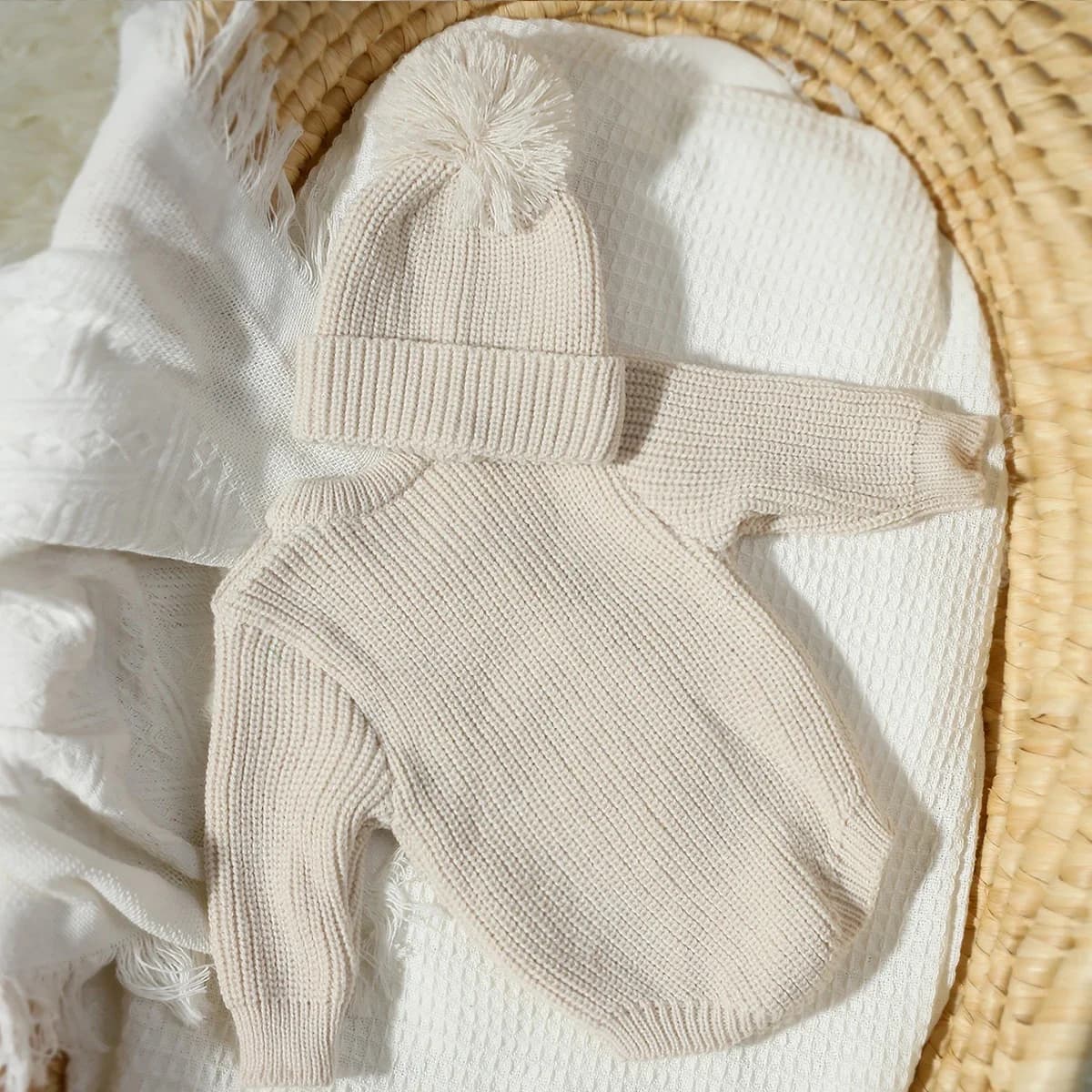 Ylsteed Hello World tricot nouveau-né photographie barboteuse avec chapeau à pompon assorti bébé gar
