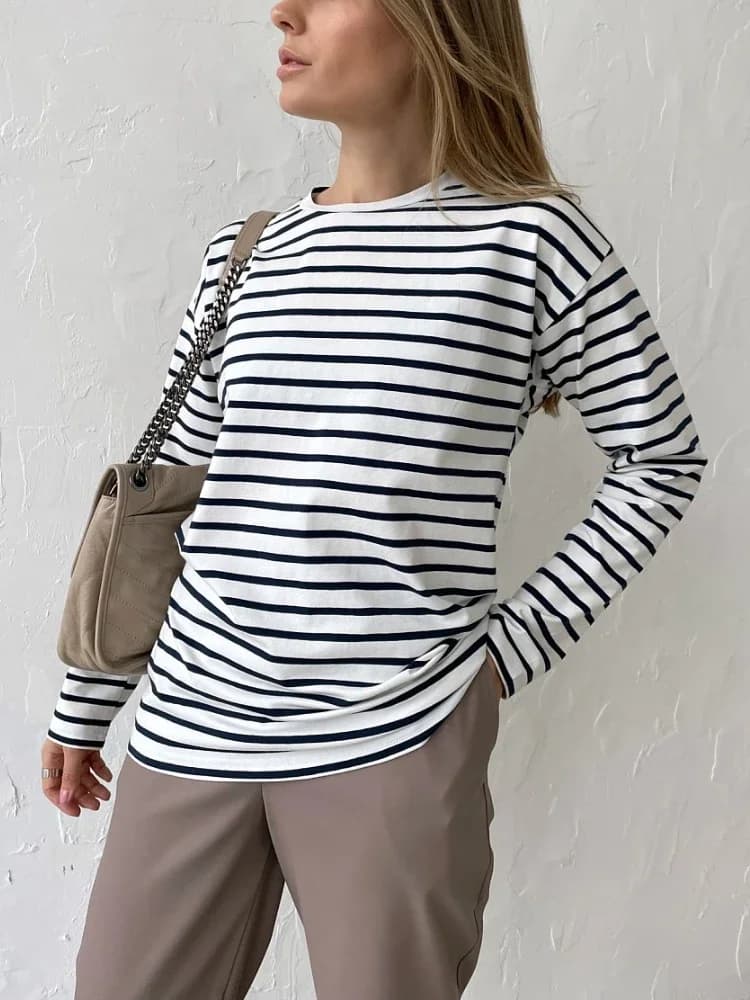 Bornladies 2025 été à manches longues rayé T-Shirts femmes basique décontracté hauts femme confortab