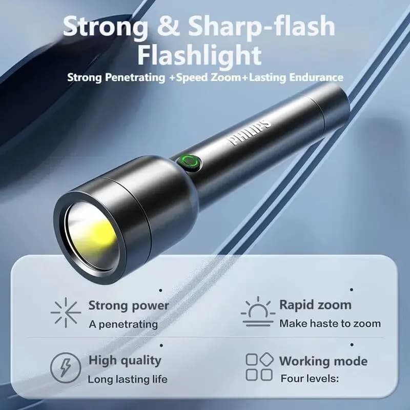 Collection AliExpress Philips-Lampe de poche LED étanche avec USB 18650, batterie aste, 4 modes d'éc