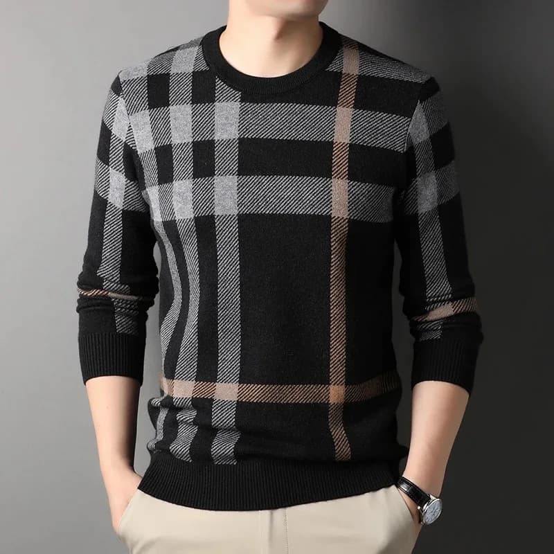 Pull de luxe haut de gamme pour hommes marque de styliste col rond rayé en laine mode européenne tri