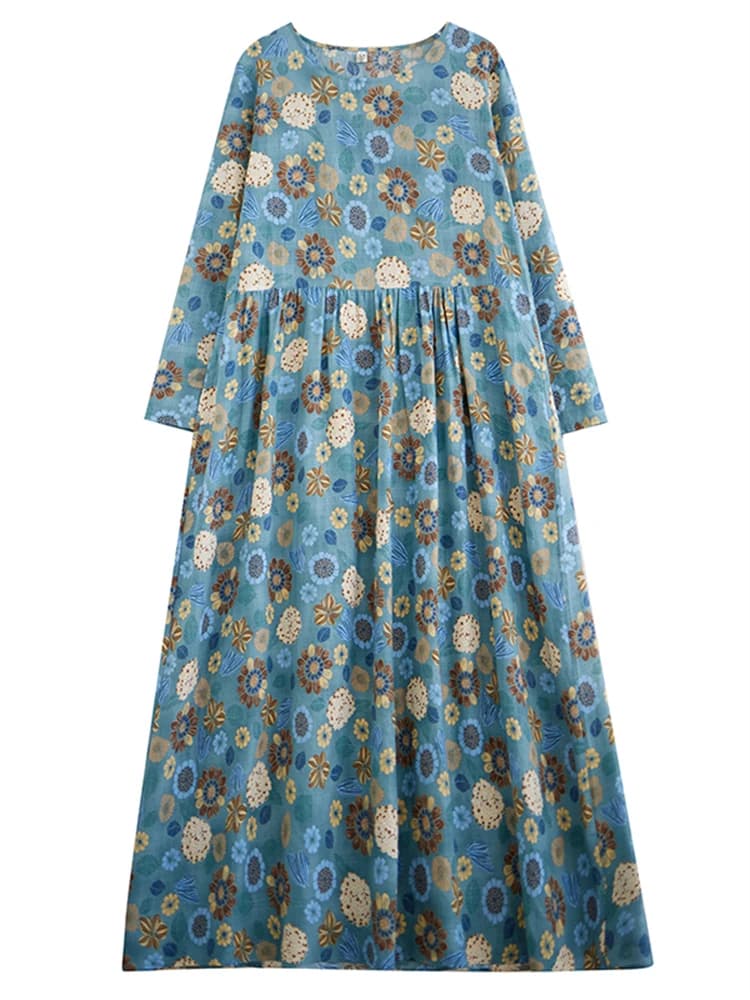 Automne coton imprimé Vintage robes pour femmes 2025 nouveau printemps décontracté longue Robe Femme