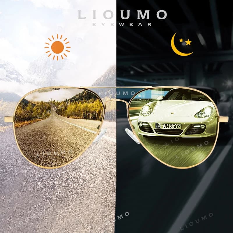 Top marque pilote lunettes de soleil photochromiques hommes polarisées jour nuit conduite lunettes f