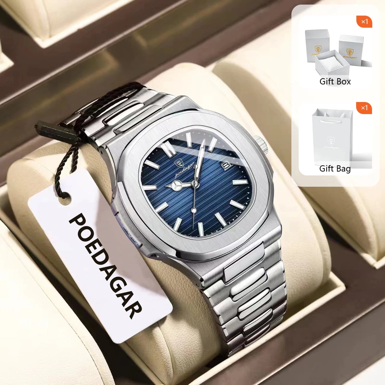 POEDAGAR luxe élégant hommes montres Date lumineux étanche en acier inoxydable homme horloge Origina