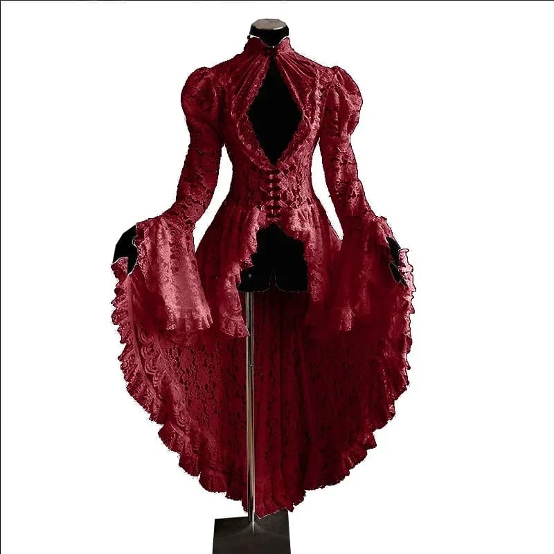 Femmes S-5XL Cosplay robe Style gothique robe asymétrique Halloween rétro Vintage solide dentelle mé