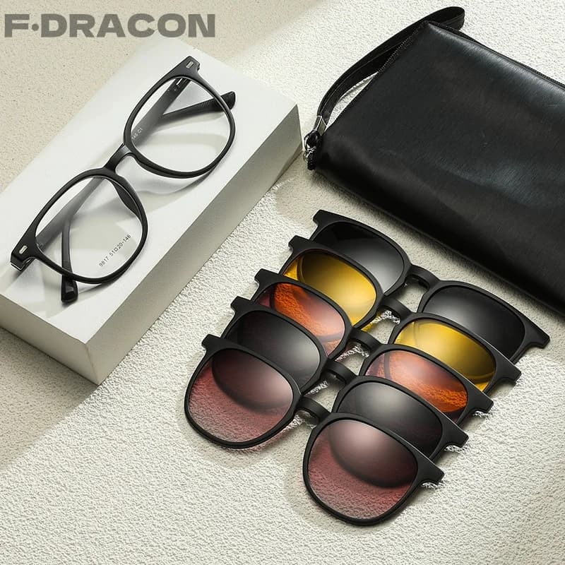 Lunettes de soleil polarisées magnétiques pour la conduite de vision nocturne pour hommes, 5 clips, 