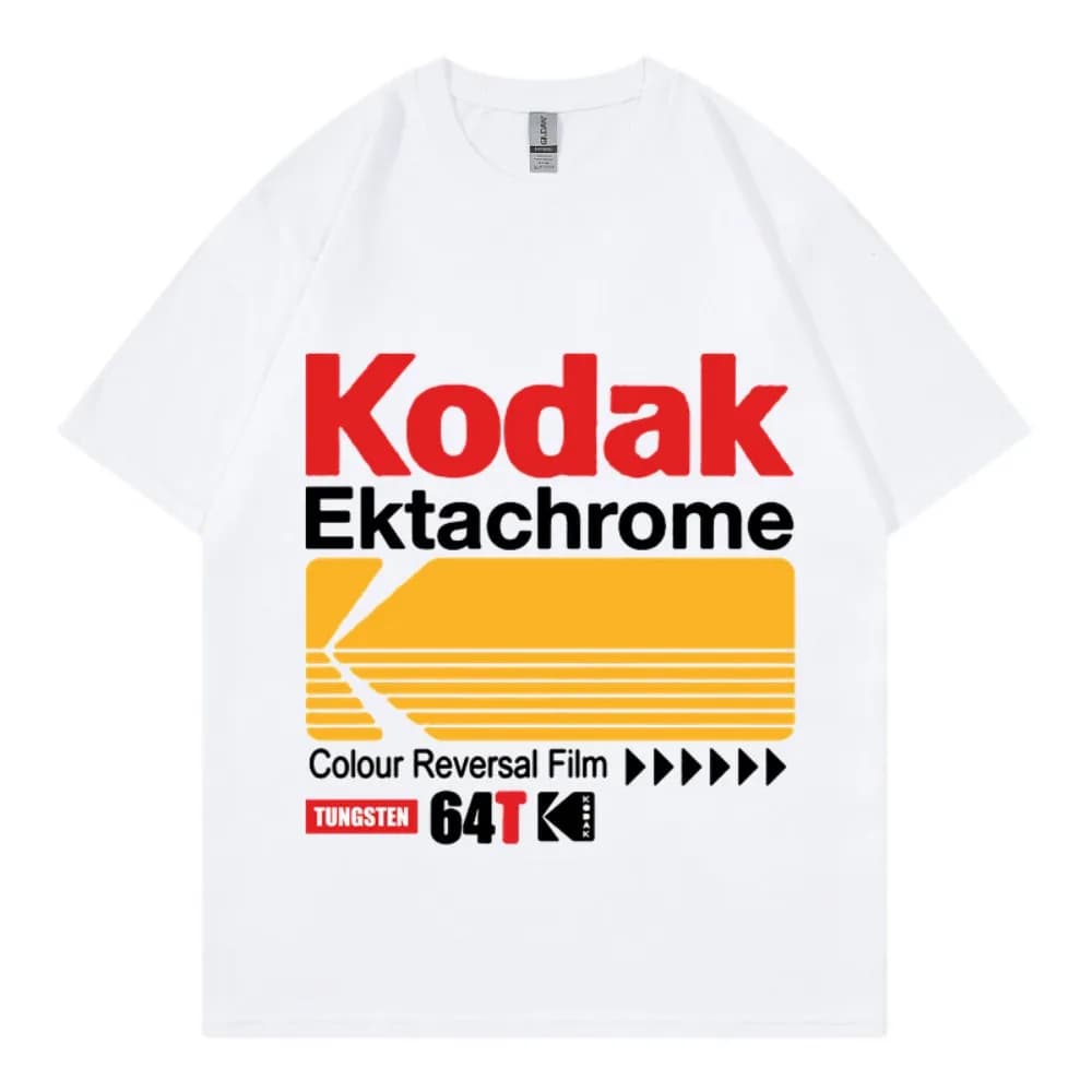 T-shirt rétro de marque Kodak, style japonais Harajuku, hauts décontractés en pur coton pour hommes 