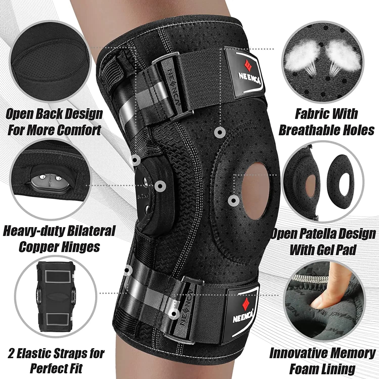 Genouillère articulée, stabilisateurs double face, soutien du genou pour soulager la douleur au geno