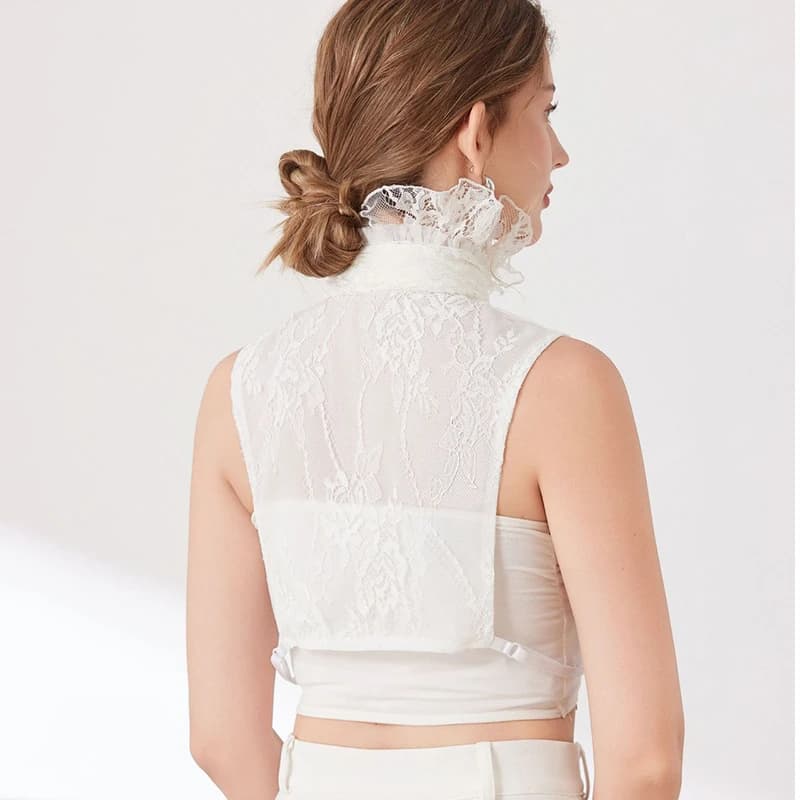 Faux col décoratif avec nœuds à volants pour femmes et filles, pull détachable, demi-chemise, col ha
