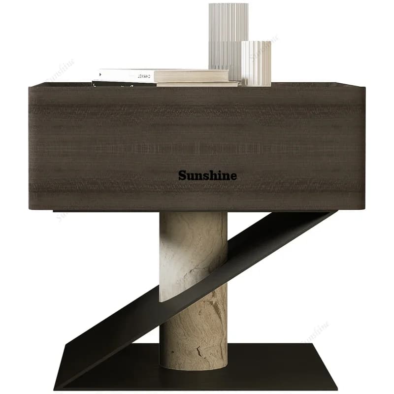 Table de chevet minimaliste en bois massif TS, table de chevet design avec plateau en marbre naturel