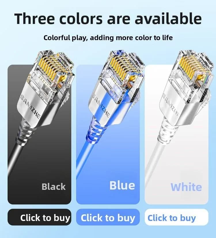 Câble Ethernet fin SAMZHE Cat6A 10 Gbps, cordon de raccordement réseau compatible avec 100 Mbps/1 Gb