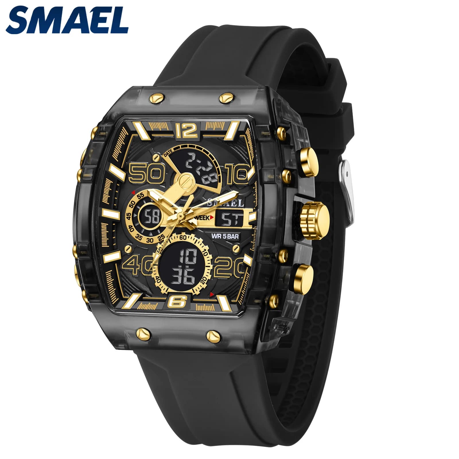 SMAEL marque 8109 nouvelle montre électronique mode carré double affichage étanche lumineux multicol