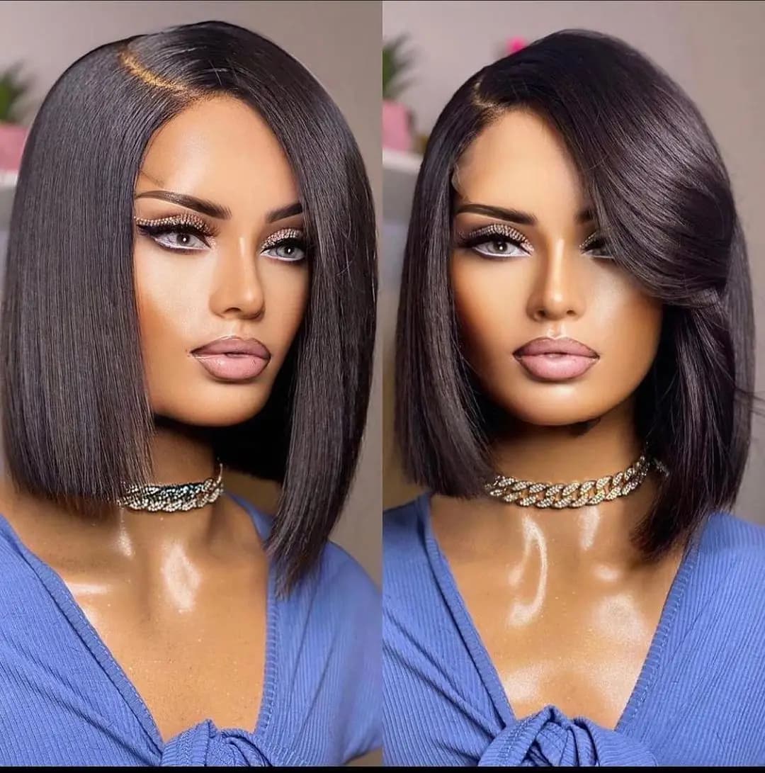 Perruque Bob Lace Wig Brésilienne Naturelle Sans Colle, Cheveux Lisses, Prêt à vitation, Partie Laté