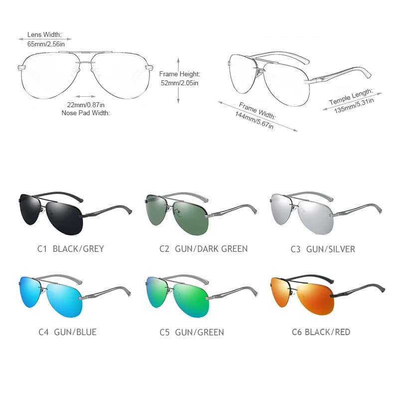 Lunettes de soleil polarisées pilote sans bords pour hommes et femmes, lunettes de soleil en alumini