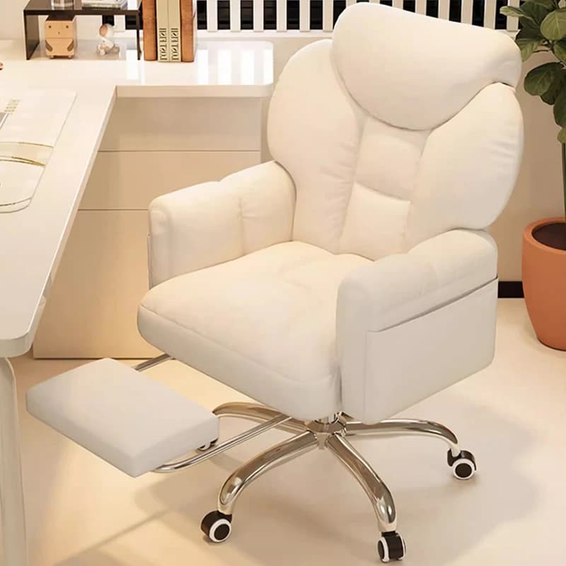 Chaise de Bureau Moderne Blanche avec Repose-Pieds Mobile, Fauteuil de Jeu Doux et Confortable, Mobi