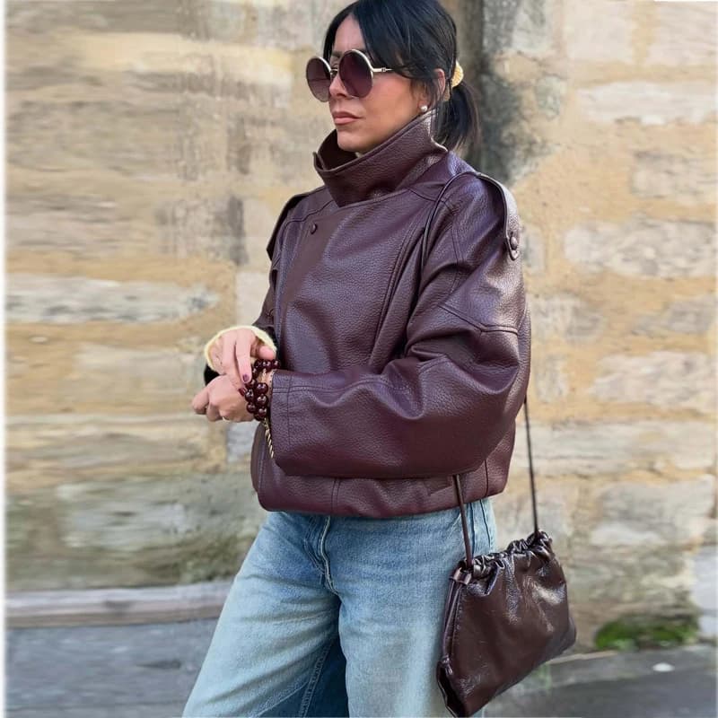 Vestes en similicuir pour femmes, veste bomber oversize pour femmes, manteaux d'hiver pour femmes, v
