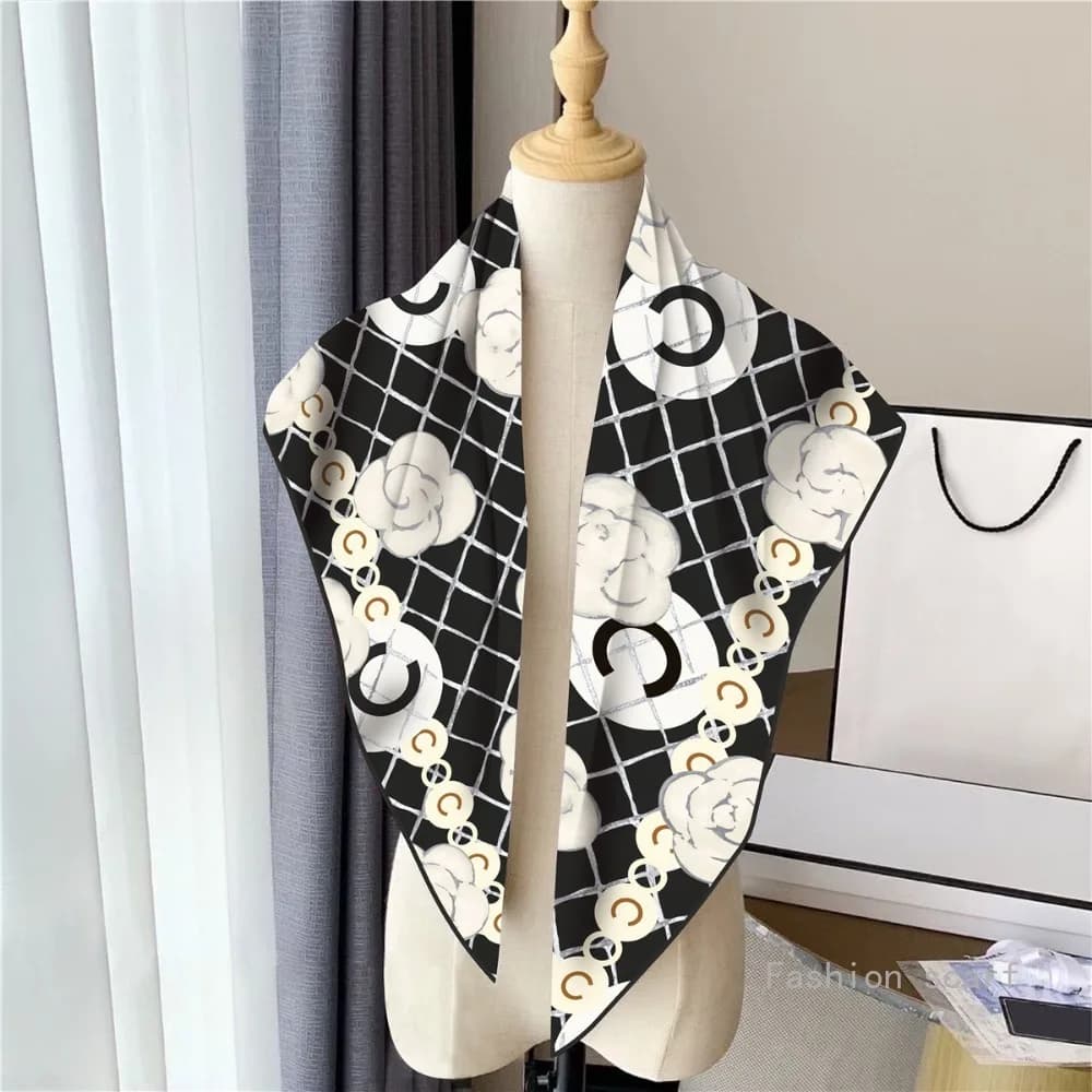 Français 90cm Plaid Rose sergé soie femmes voyage crème solaire châle grand carré écharpe foulard fo