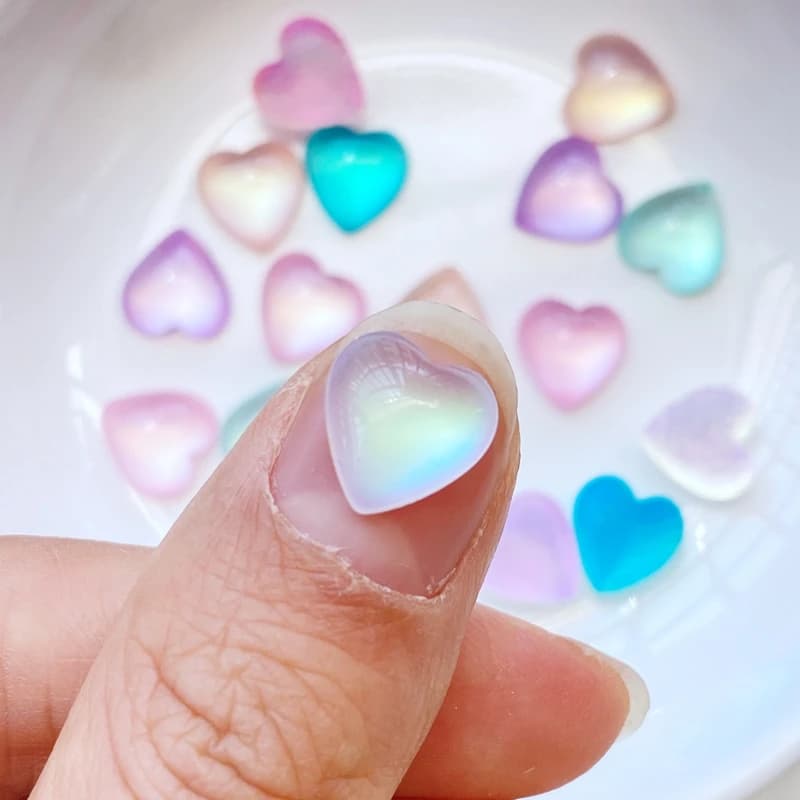 Mini Figurine en résine en forme de cœur brillant, 50 pièces, artisanat, Cabochon à dos plat, orneme