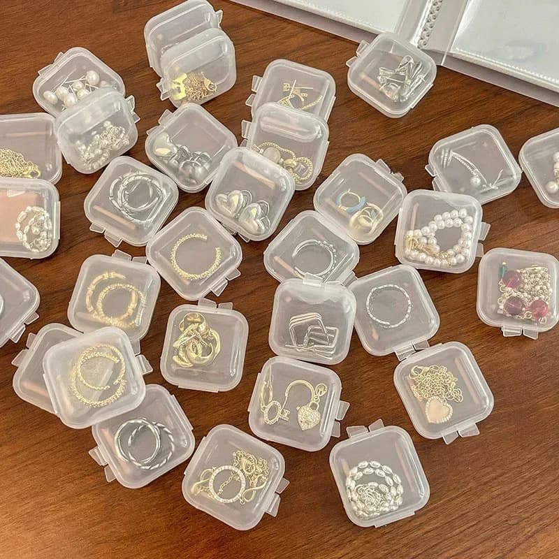 Boîte à Bijoux Carrée Transparente en Plastique, Fente Individuelle pour Bagues, Colliers, Boucles d