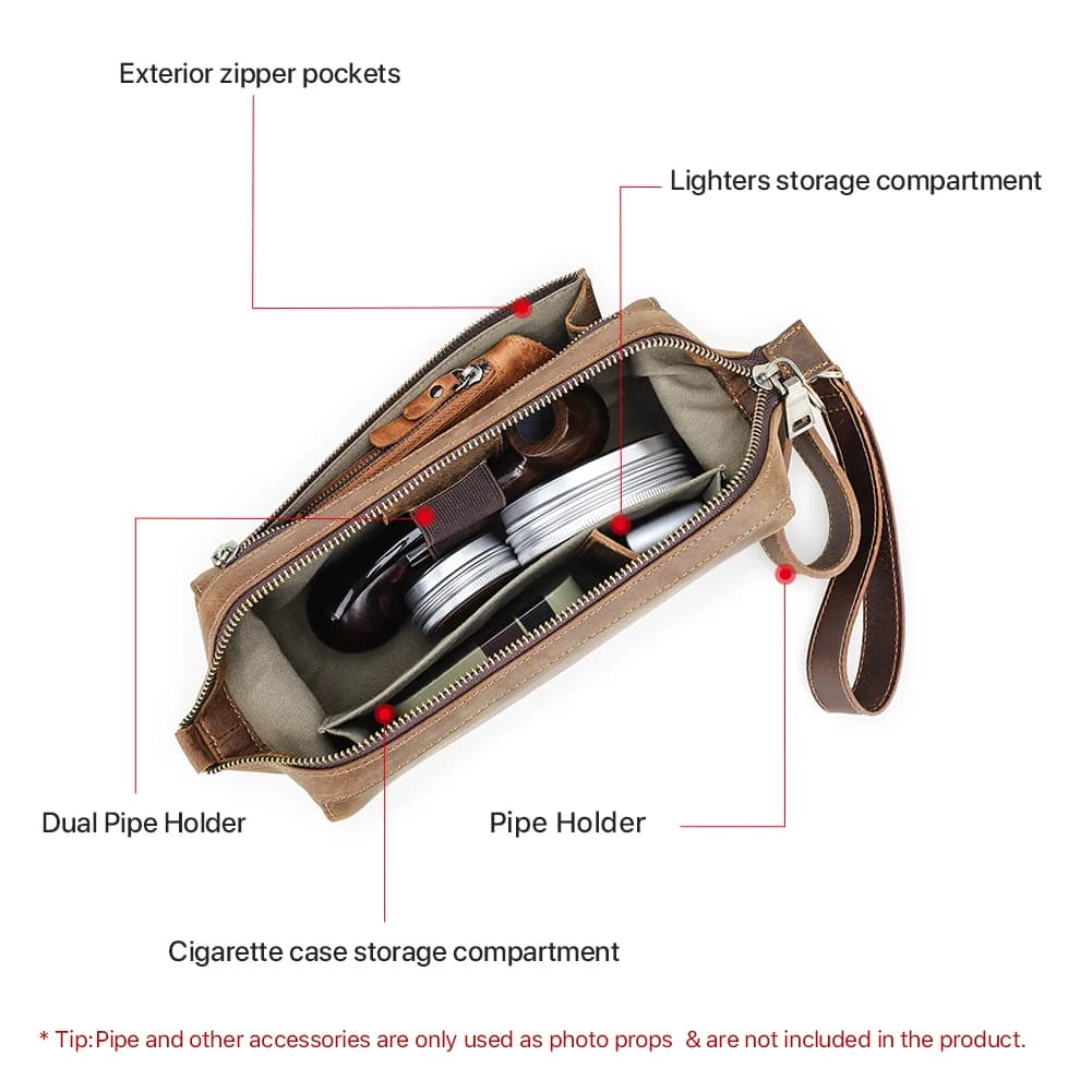 Sac fonctionnel en cuir véritable pour tuyaux de tabac, sac de cachette pour fumer, pochette pour he