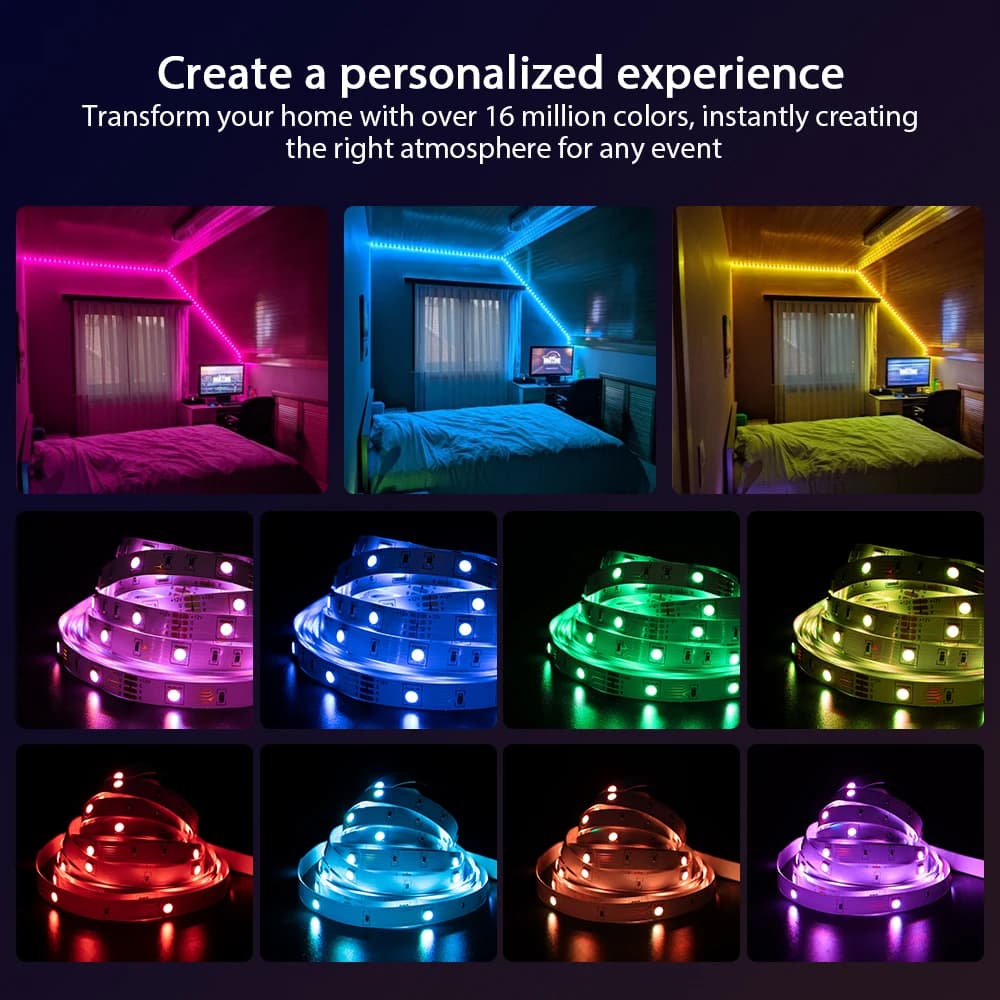 Nexillumi 5050 RGB LED bande lumineuse, 5m/10m/15m/20m/30m Bluetooth APP contrôle musique synchronis