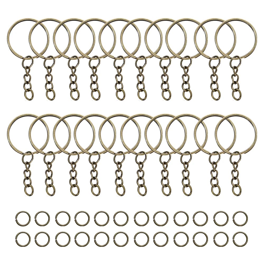 100 pièces 25mm porte-clés avec 100 pièces 8mm anneaux de saut connecteurs pour bricolage porte-clés