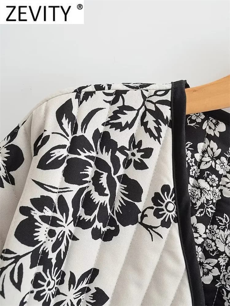 Zevity femmes Vintage Double imprimé fleuri à lacets coton veste manteau femme à manches longues poc