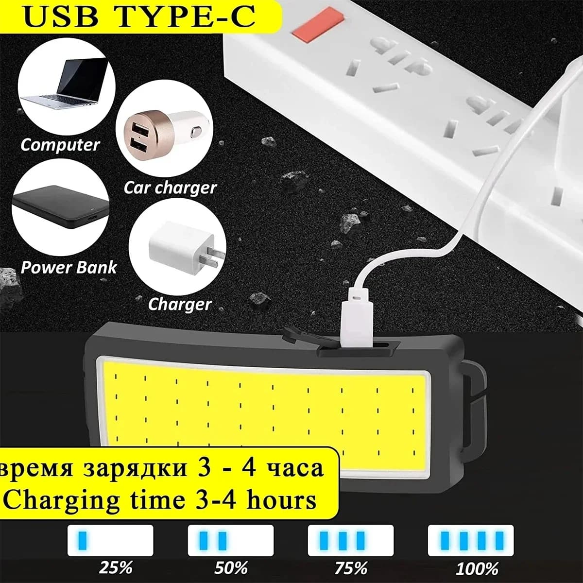 Lampe de poche LED COB pour sauna, batterie intégrée, aste par USB, lampe d'urgence extérieure, lant