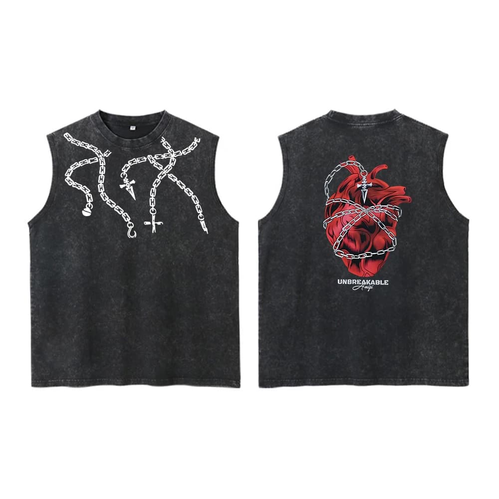 Anime Hunter X Hunter acide gilet rétro Vintage imprimé lavé graphique gilet hommes Harajuku Y2k cot