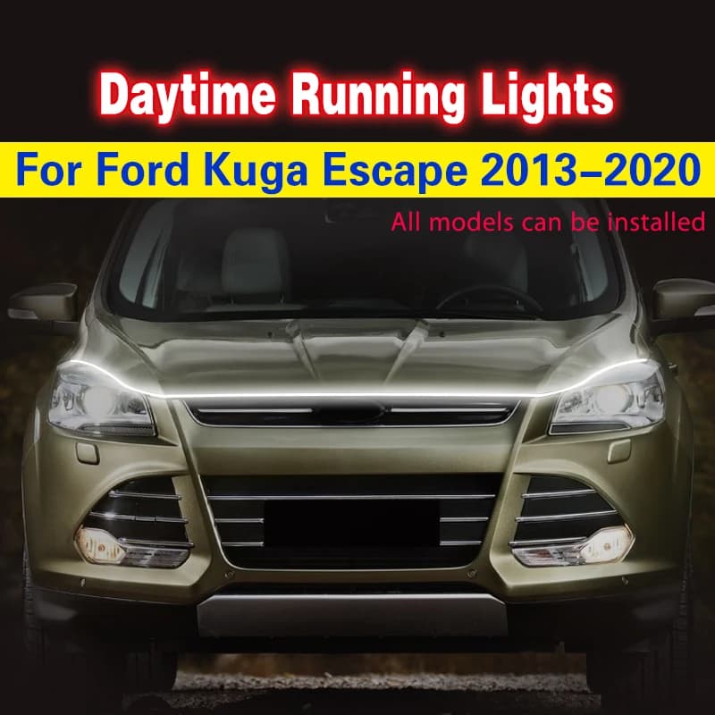Feux de jour à LED pour Ford Kuga Escape 2013 ~ 20, feux antibrouillard, lumières décoratives flexib